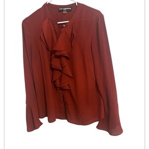 Karl Lagerfeld Red Ruffled Long Sleeve Blouse